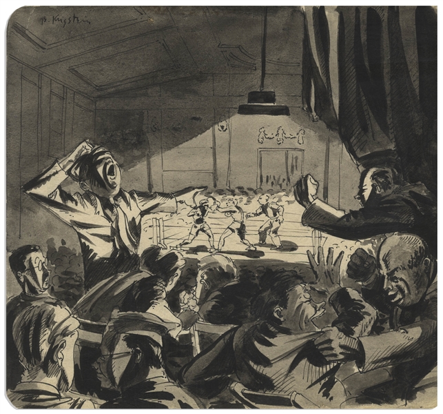 Bernard Krigstein Illustration of a Boxing Match, Done While Stationed in England During WWII